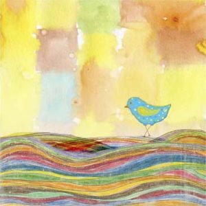 Picture of blue bird on colored waves