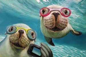 Seals wearing goggles